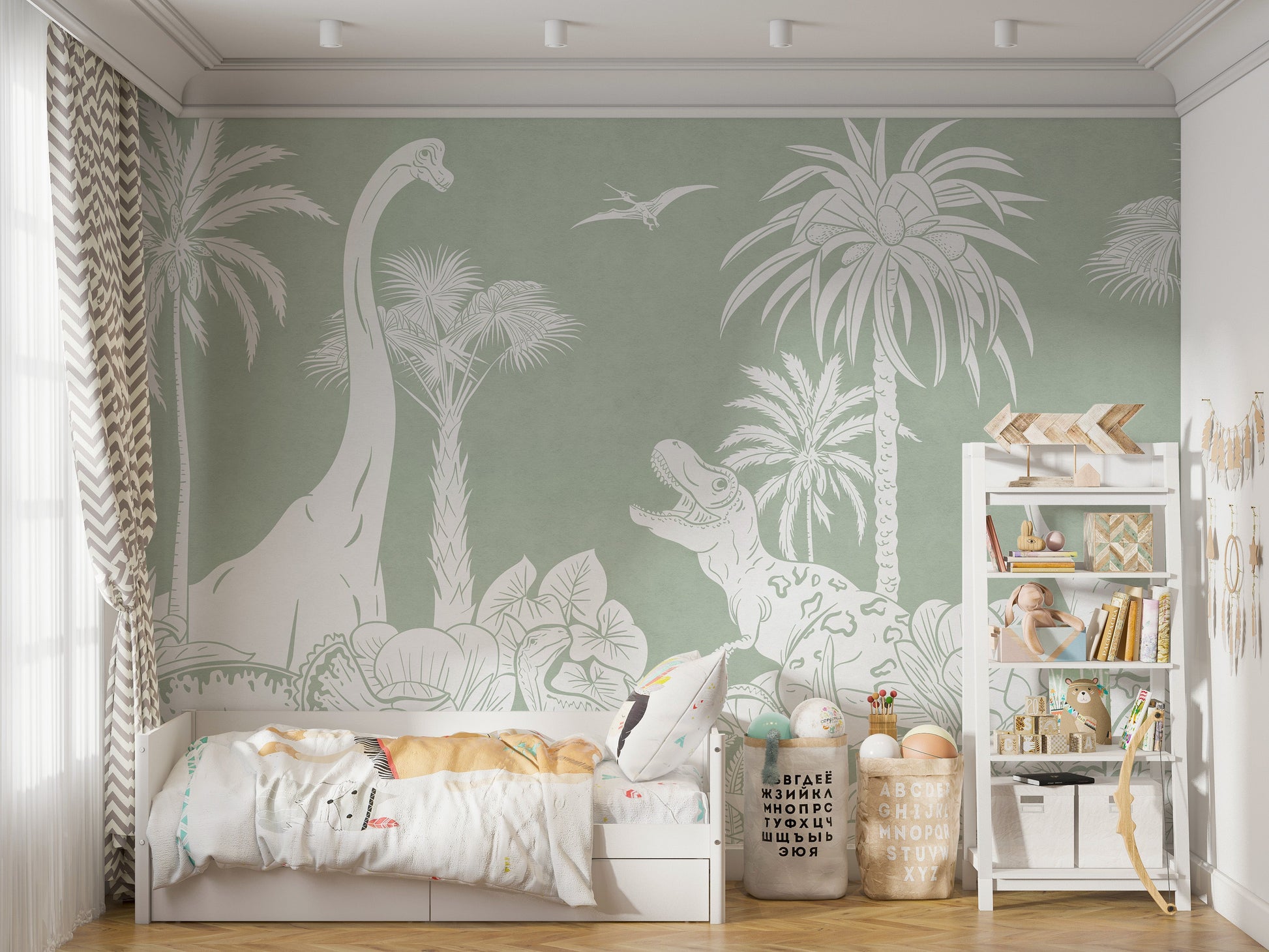 Monochrome Dino Green Wall Mural - Giffywalls