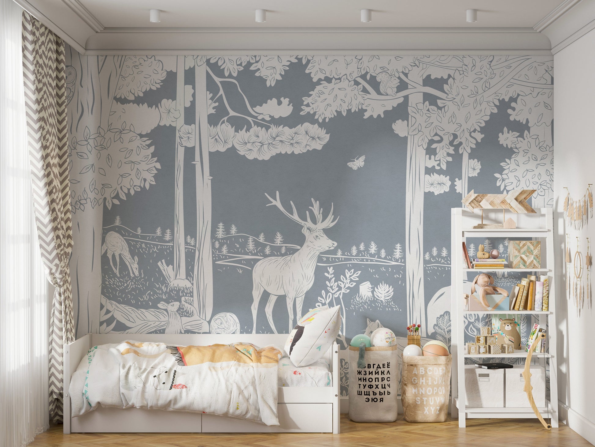 Monochrome Forest Blue Wallpaper Mural - Giffywalls