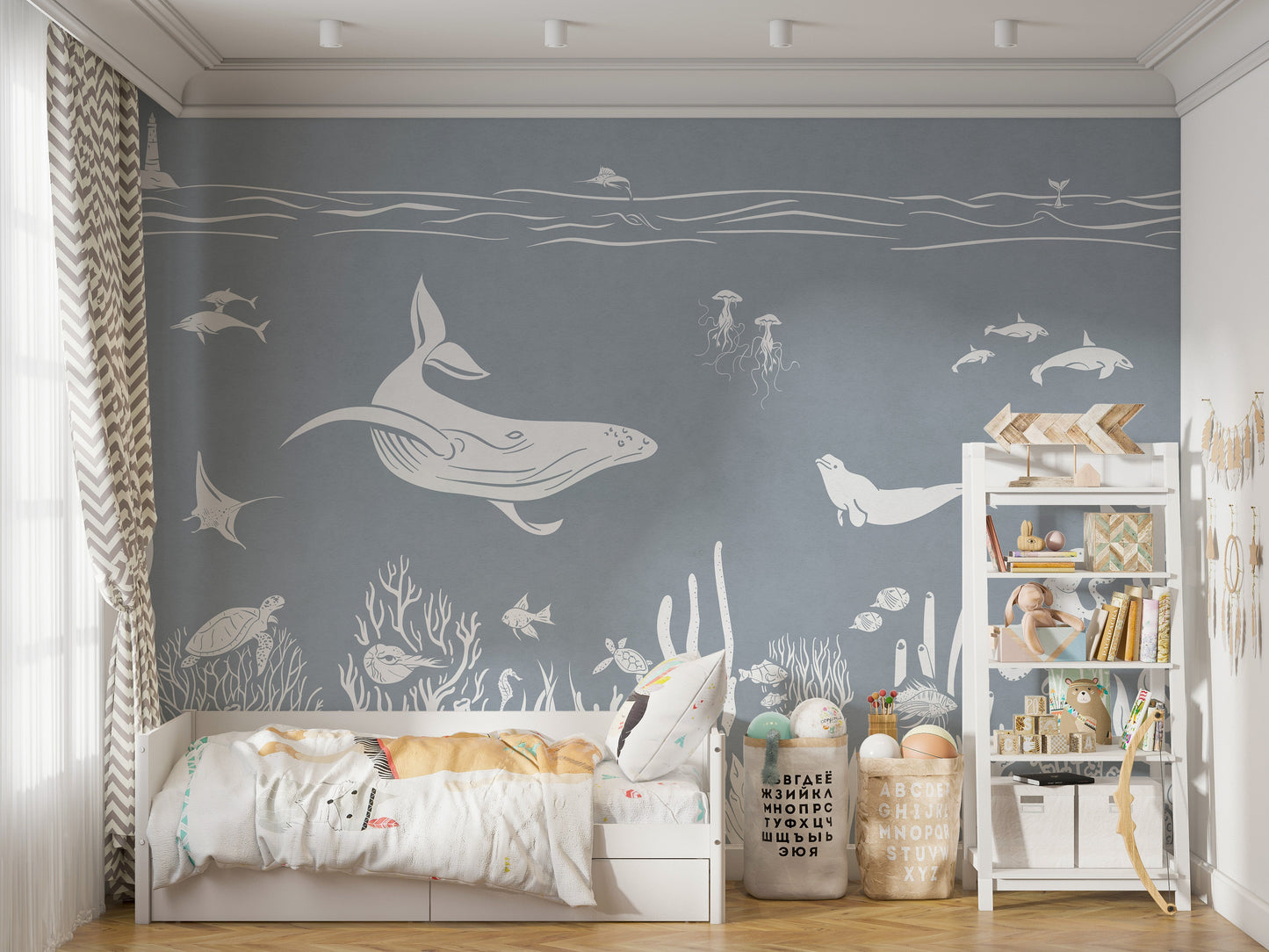 Monochrome Blue Water Mural
