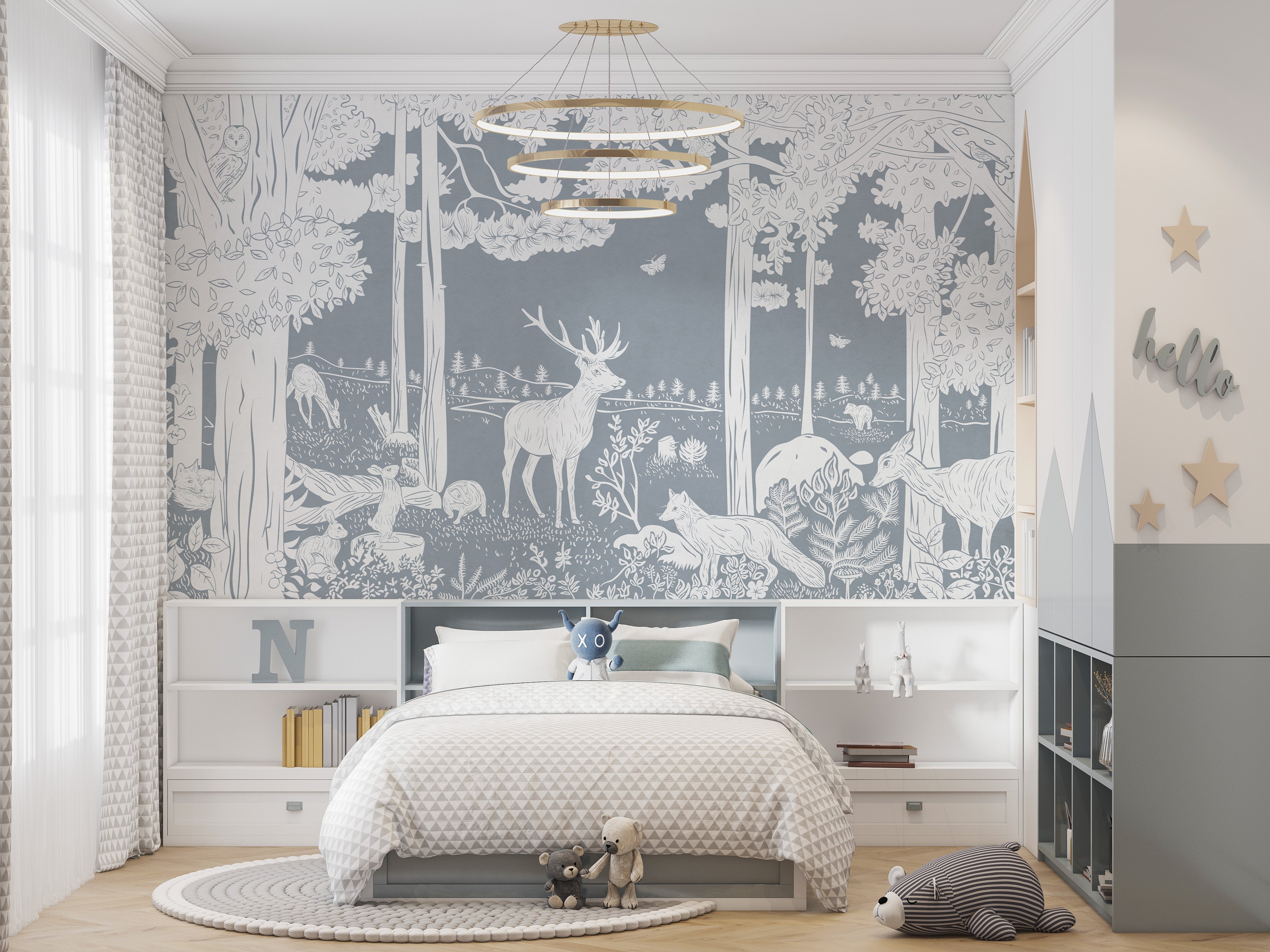 Monochrome Forest Blue Wallpaper Mural - Giffywalls