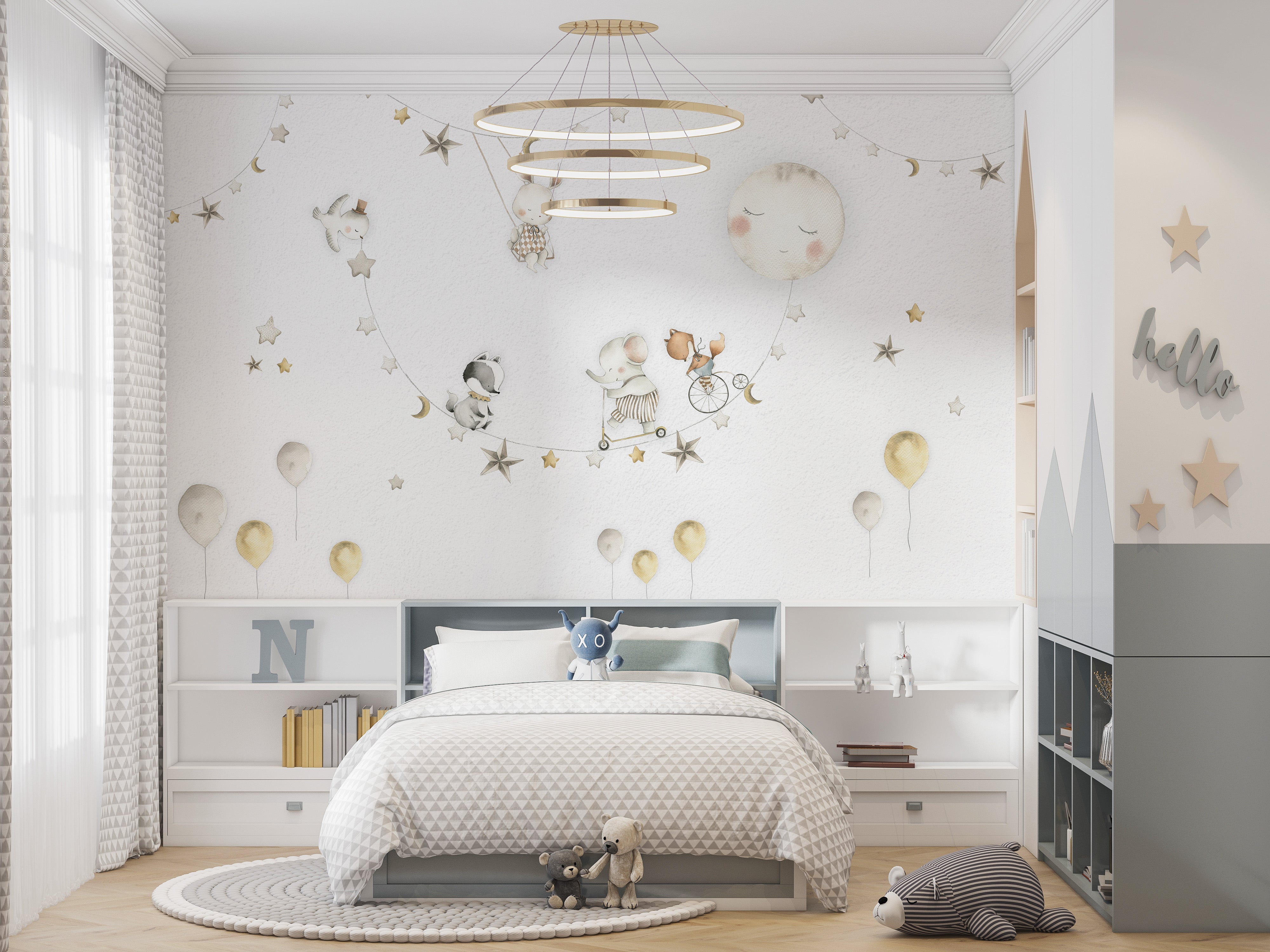 Sleeping moon wallpaper for kids rooms