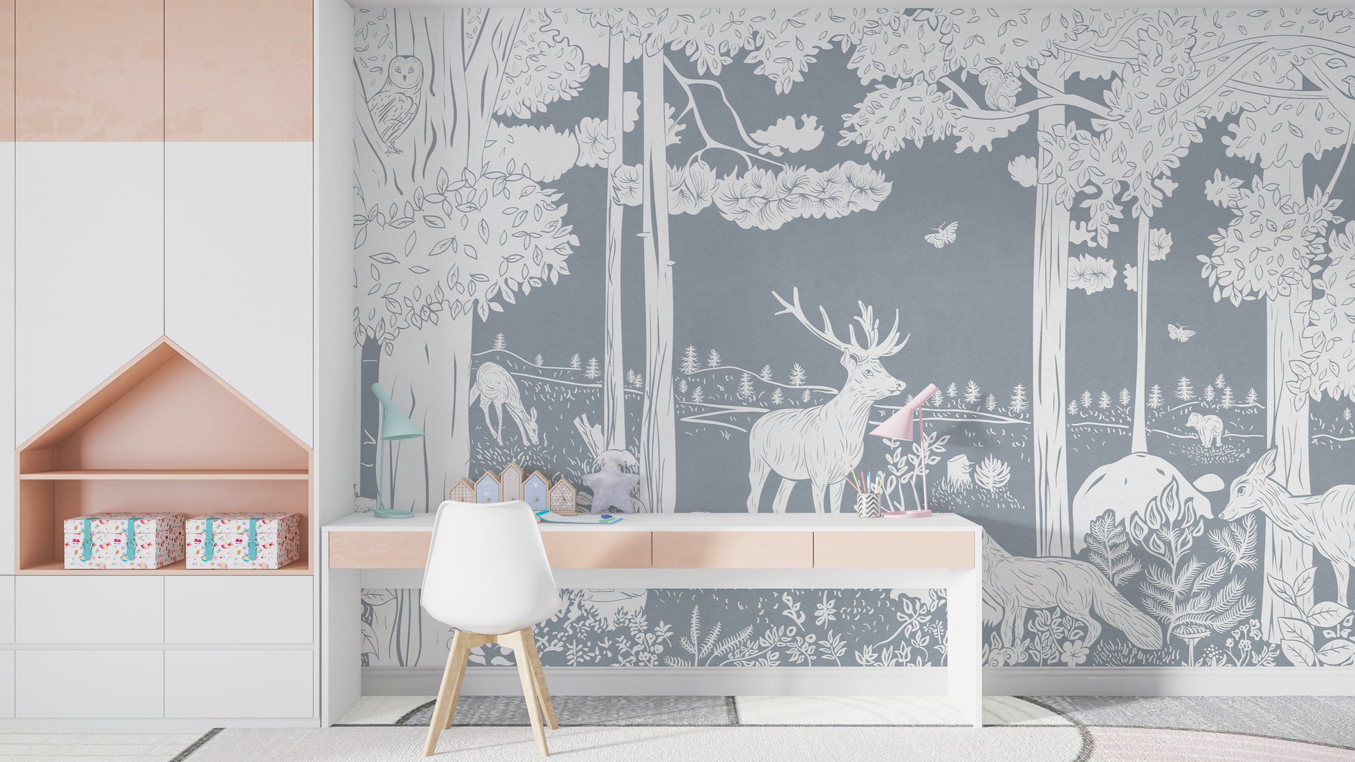 Monochrome Forest Blue Wallpaper Mural - Giffywalls