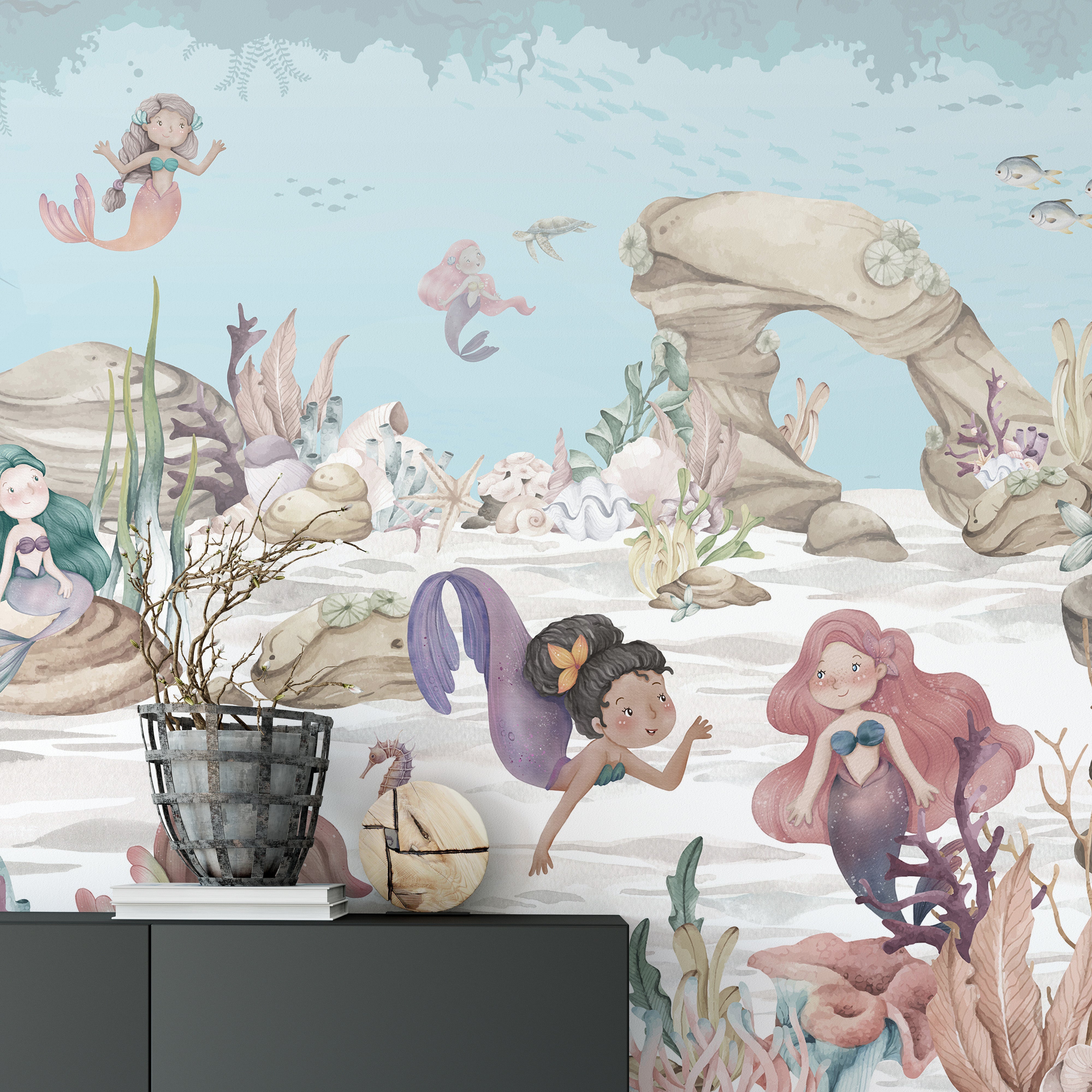 Mermaid Miracles Girls Room Mural - Giffywalls