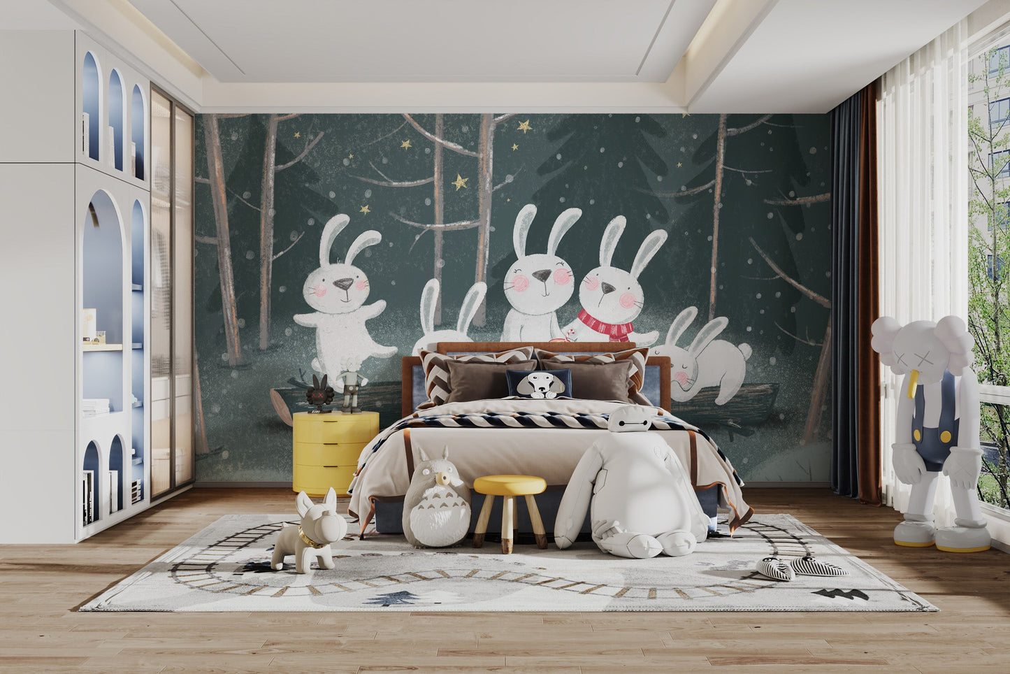 Dreamy bunnies night out mural for children