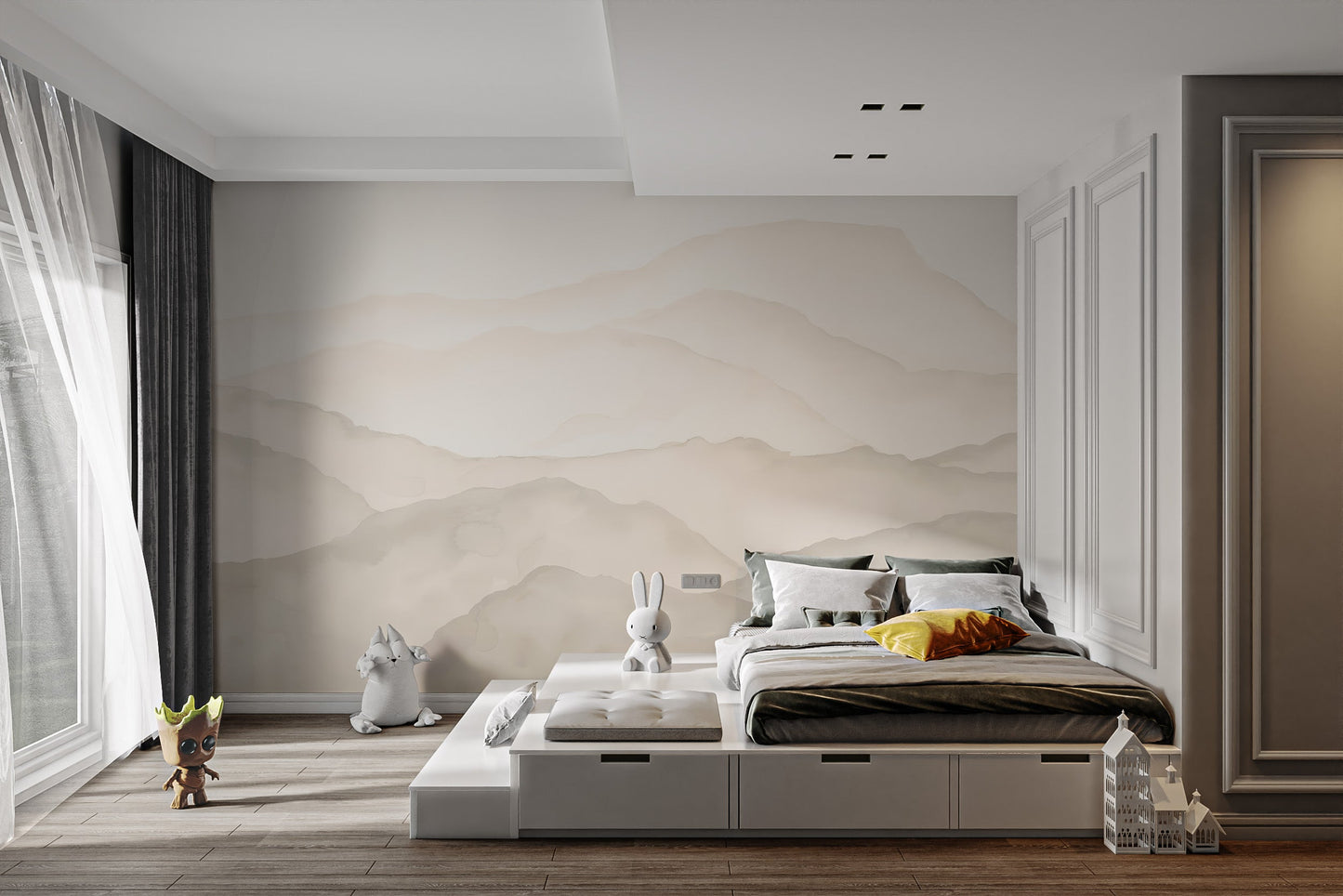 Beige Watercolour Mountains Wall Mural - Giffywalls