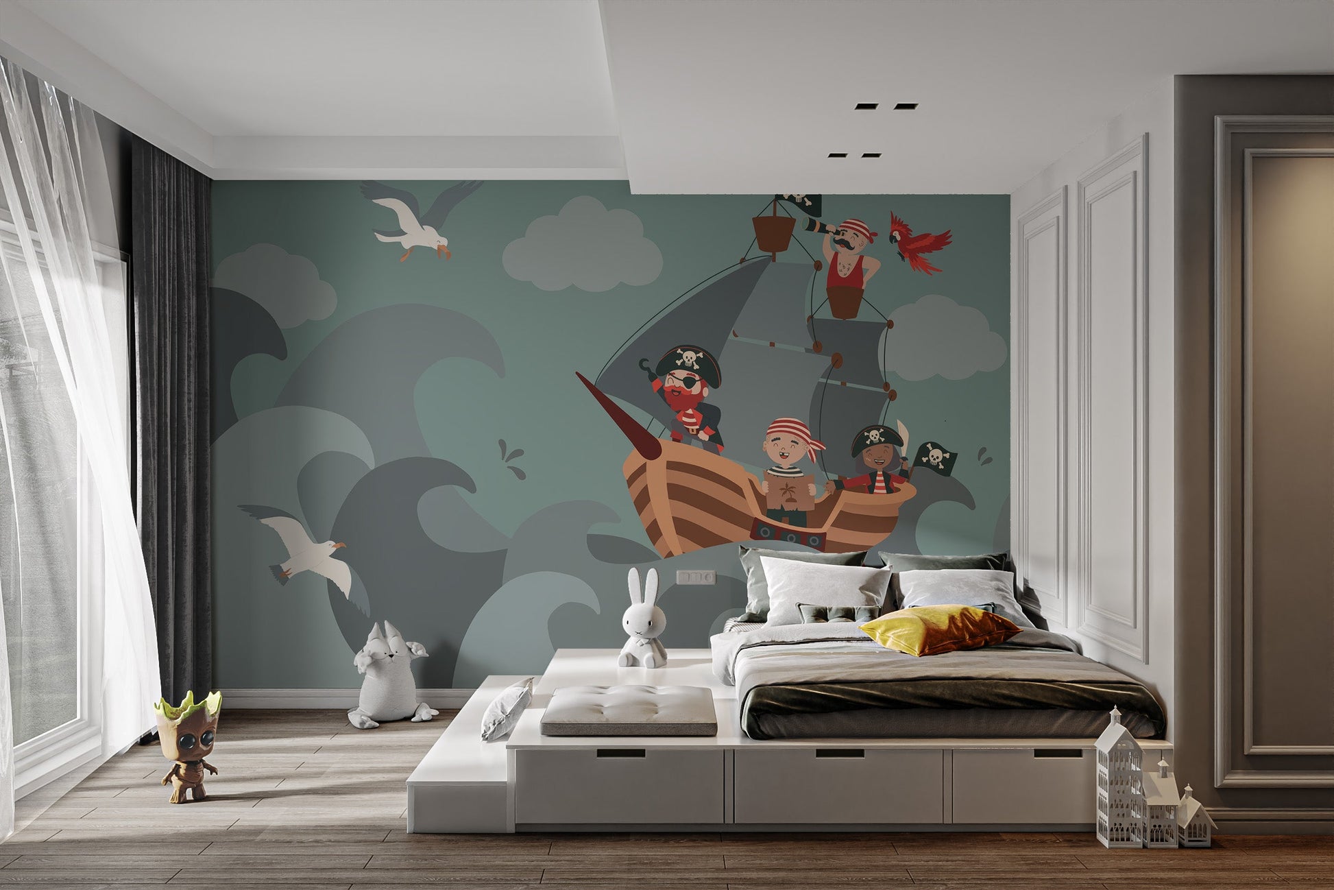 Cartoon Pirate Ship Wallpaper Mural - Giffywalls