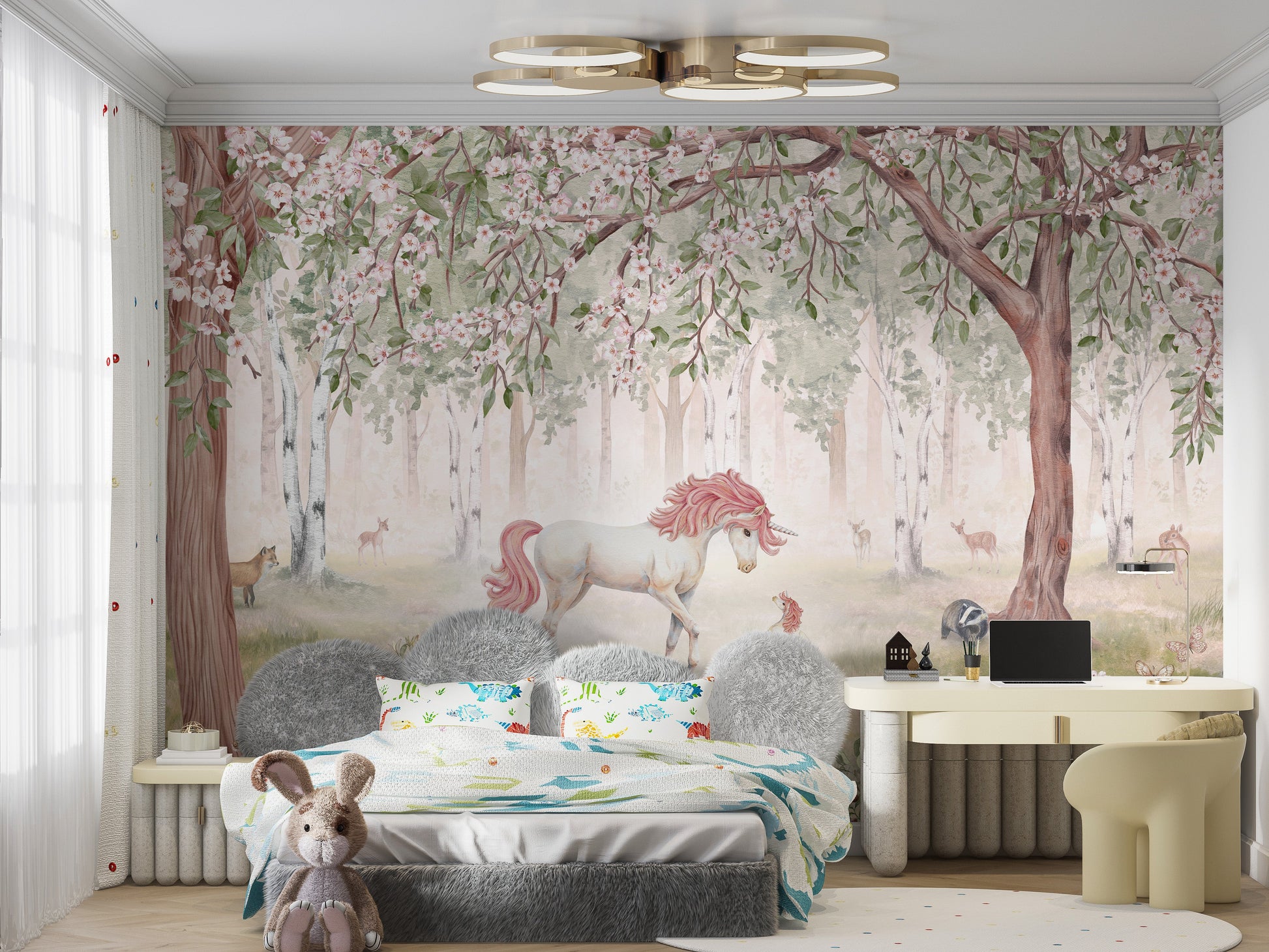 Unicorn Forest Green Wallpaper Mural
