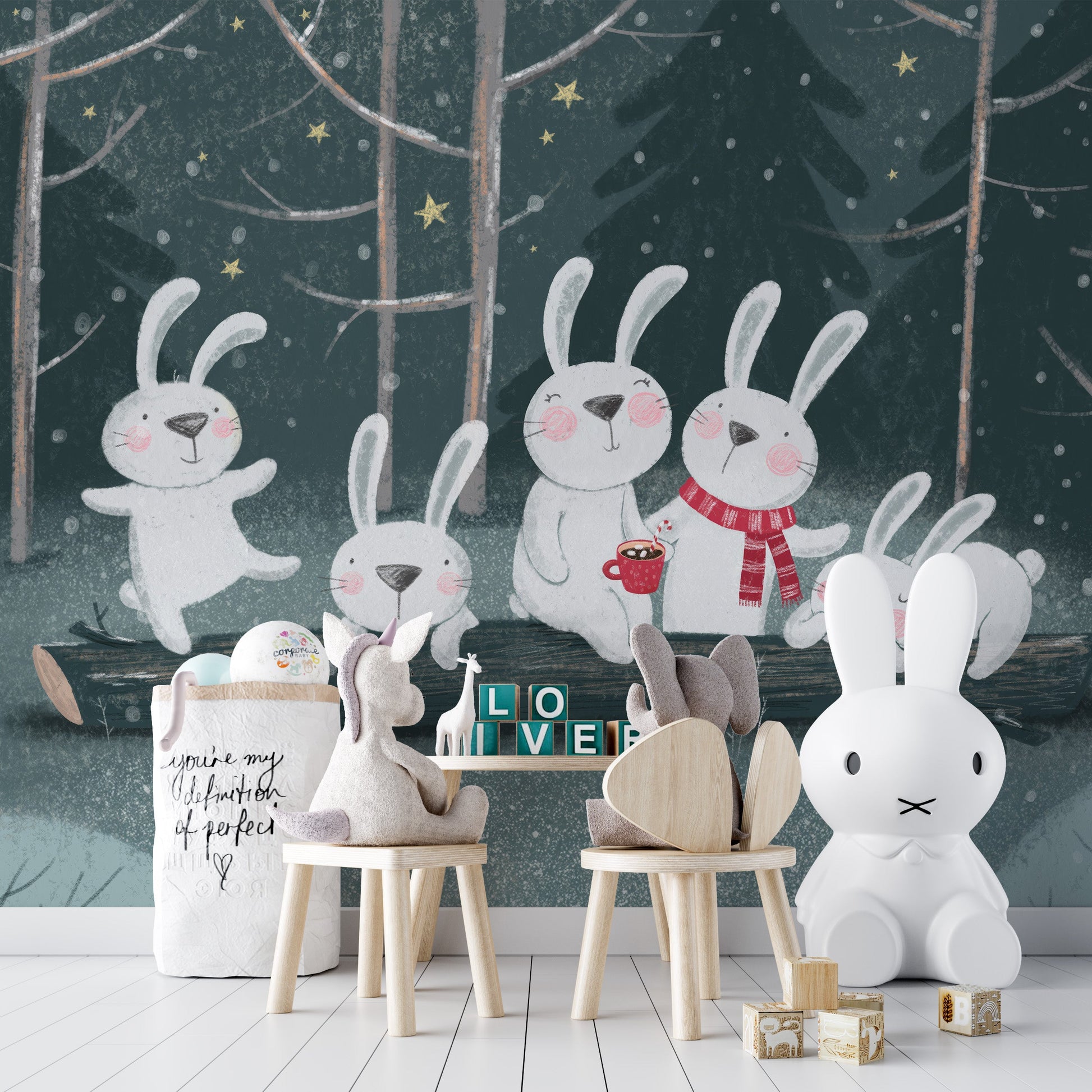 Bunnies Night Out Wall Mural - Giffywalls