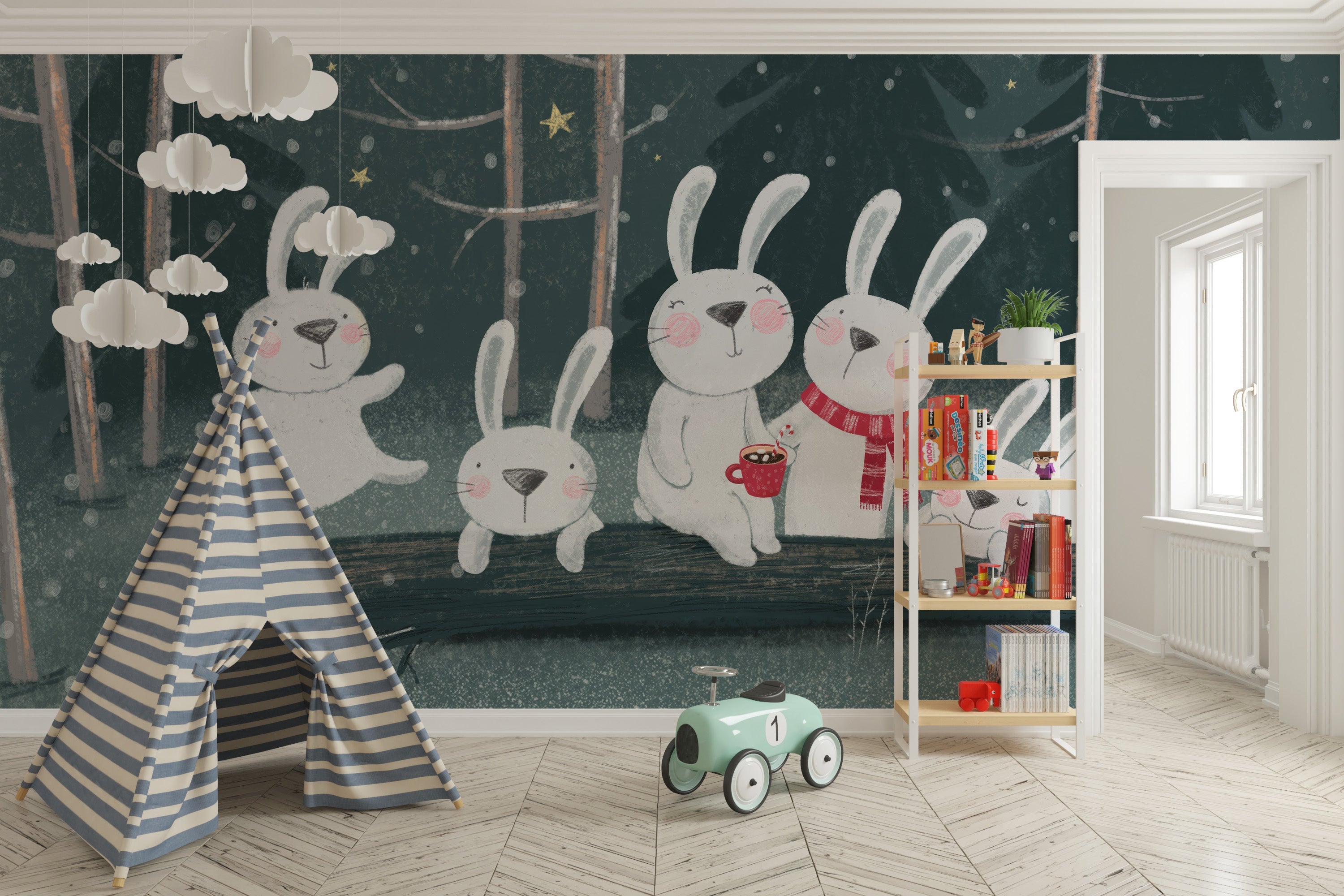 Bunnies Night Out Wall Mural - Giffywalls