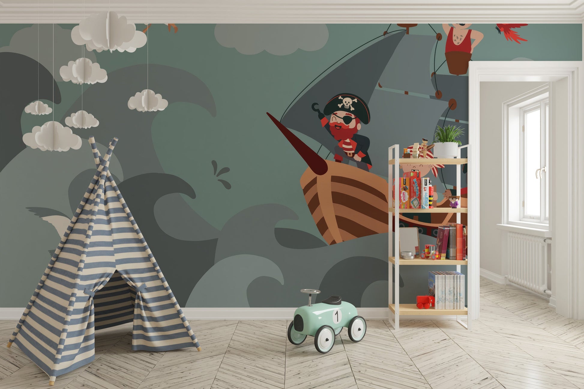 Cartoon Pirate Ship Wallpaper Mural - Giffywalls