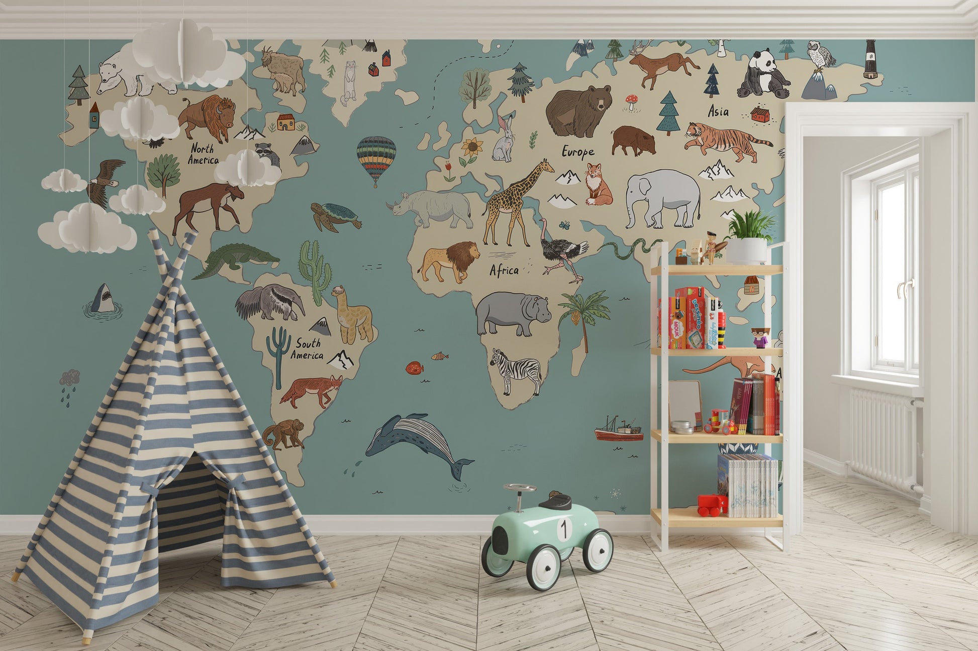 Dynamic animal adventure mural for learning spaces