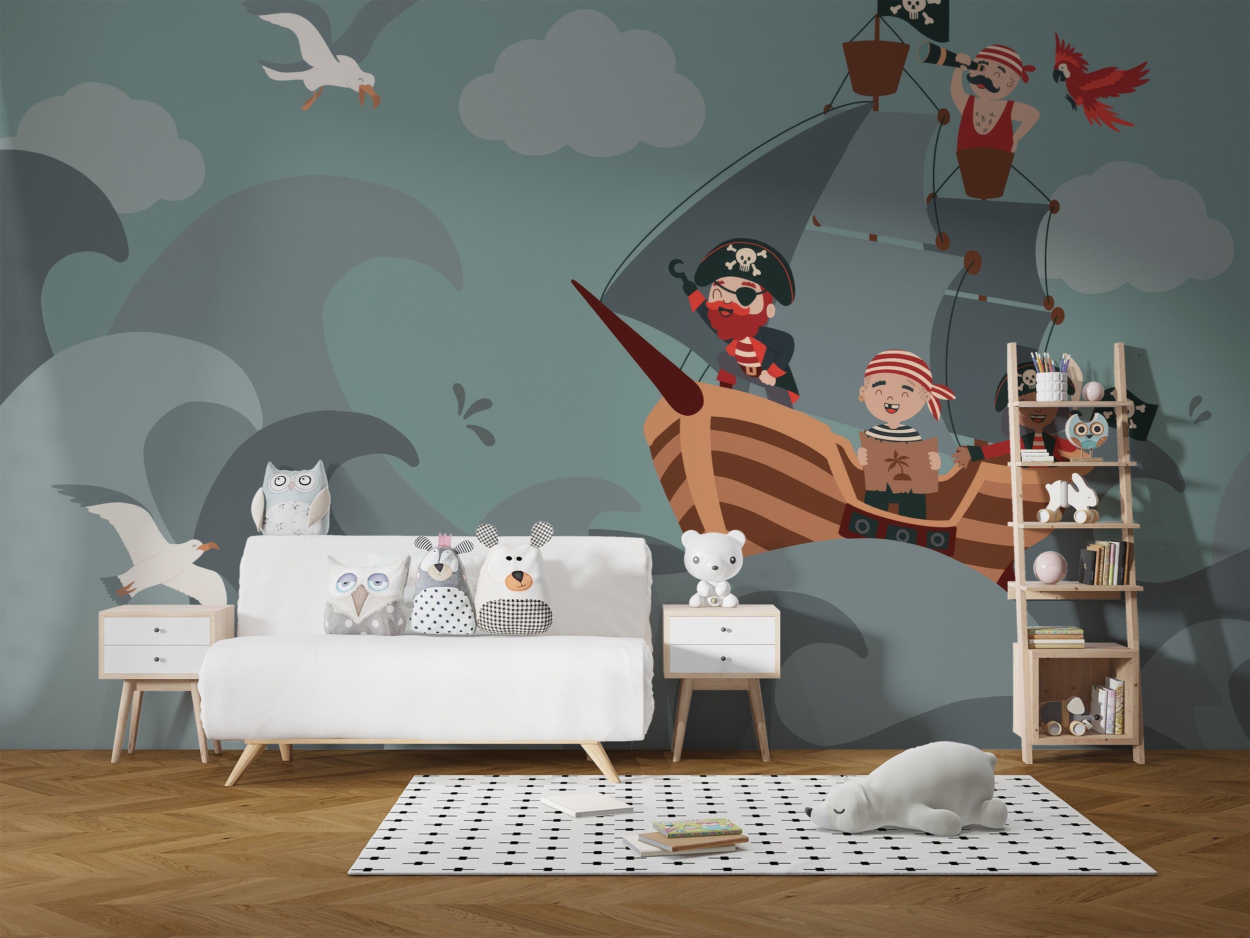 Cartoon Pirate Ship Wallpaper Mural - Giffywalls