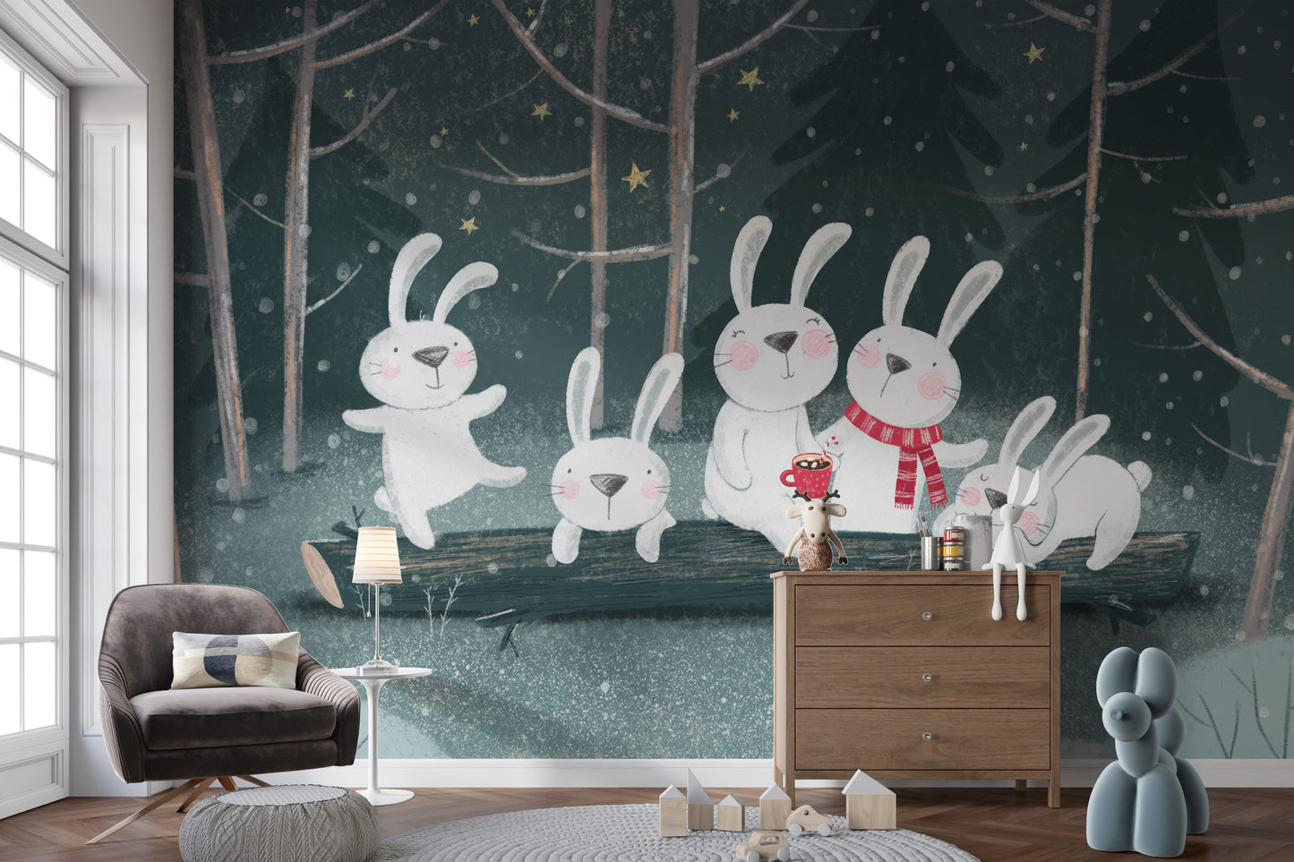 Bunnies Night Out Wall Mural - Giffywalls