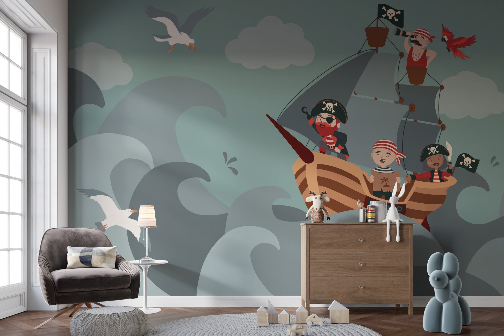 Cartoon Pirate Ship Wallpaper Mural - Giffywalls