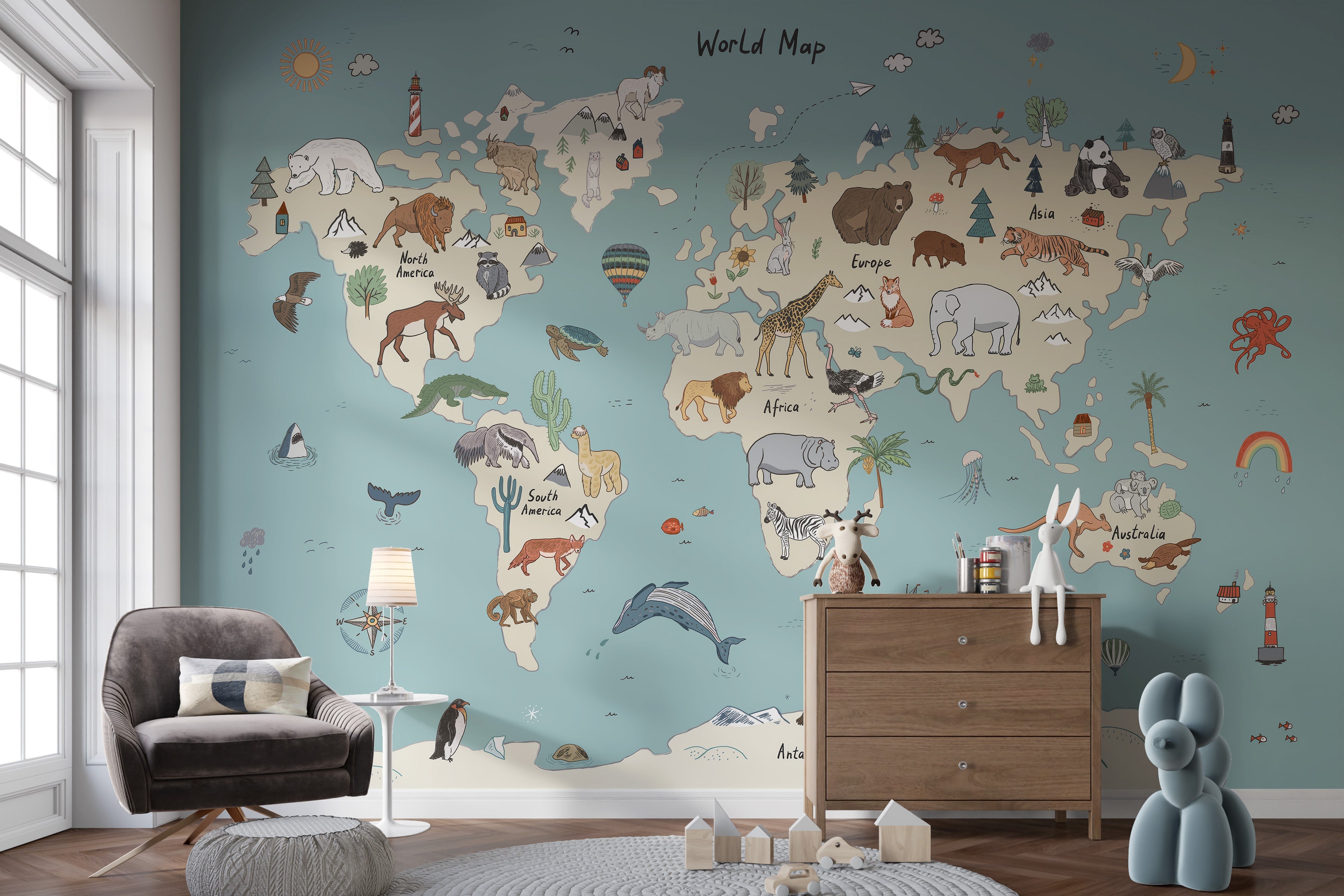 Animal Adventure Atlas Mural - Giffywalls