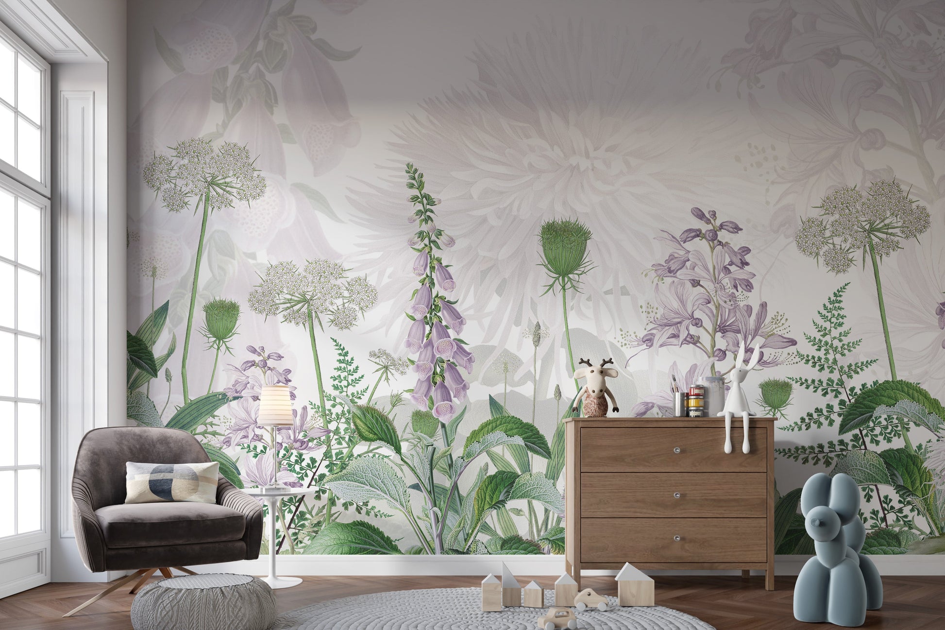 Foxglove Purple color Flowers wallpapers murals - Giffywalls