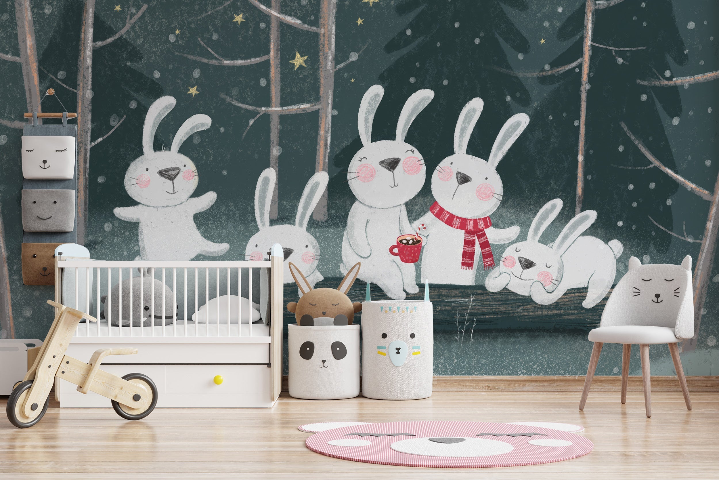 Moonlit bunny adventure wallpaper mural