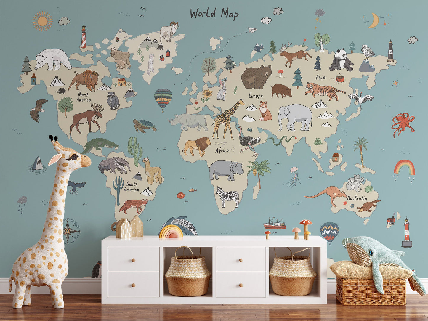 Animal Adventure Atlas Mural - Giffywalls