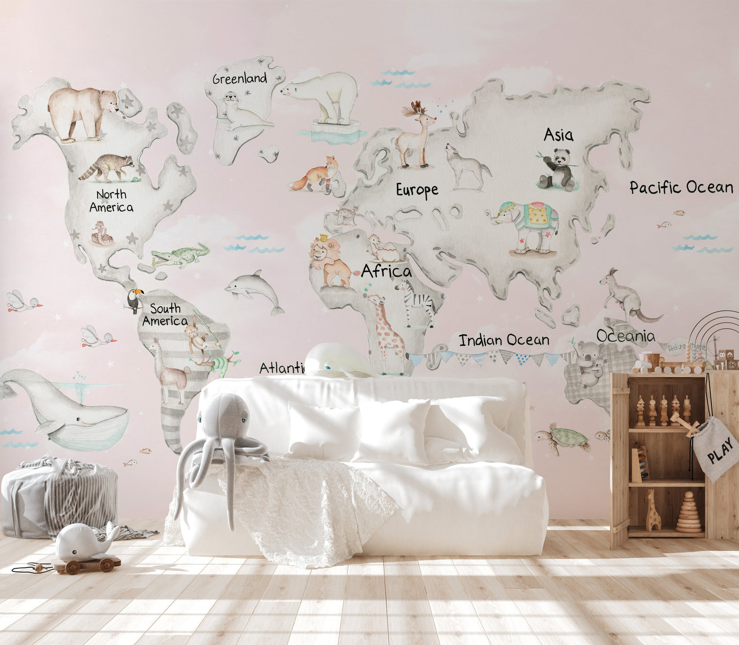 Cuddly Creatures Atlas Mural - Giffywalls