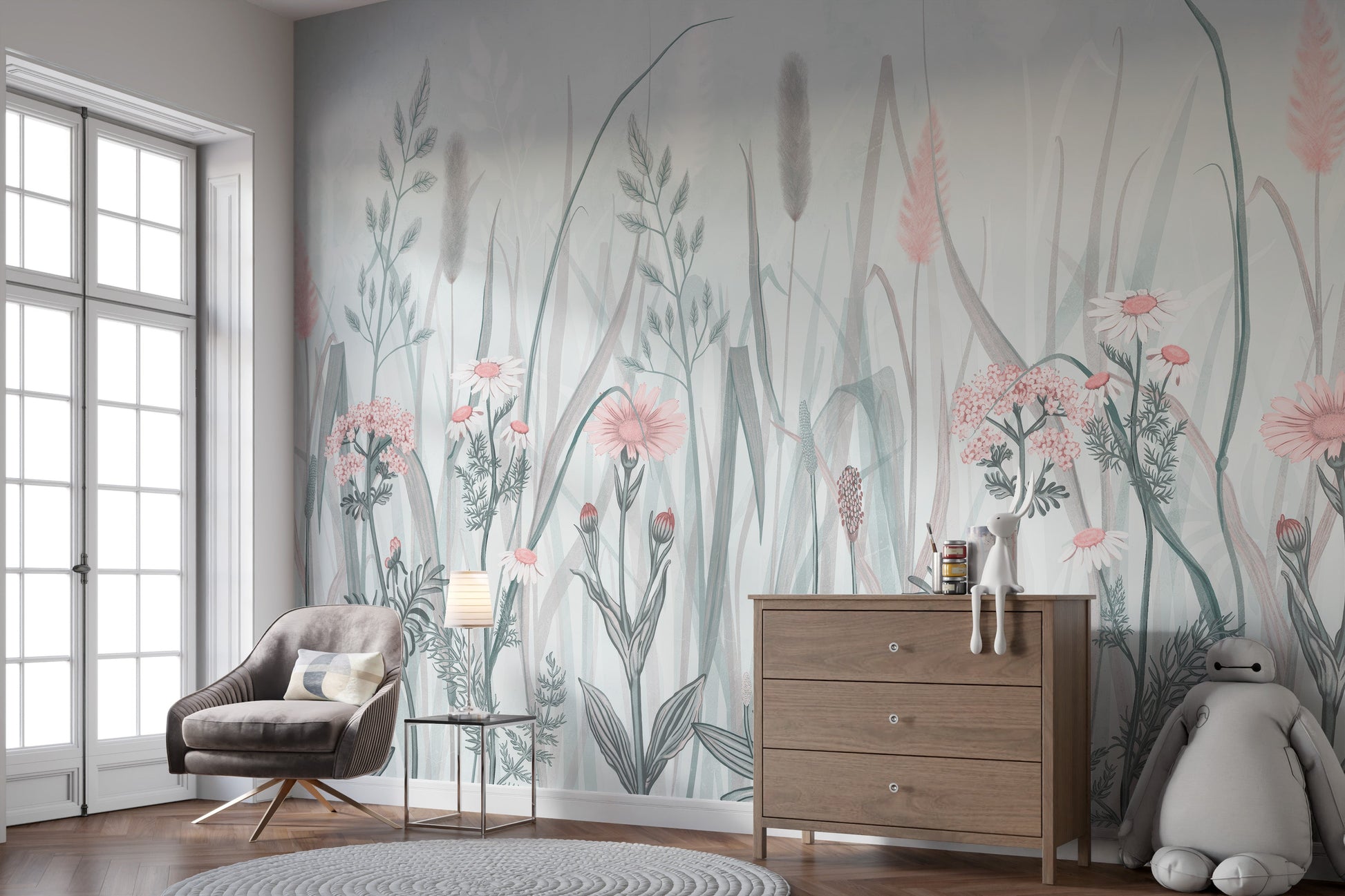 Ornate Painted Floral Pink Mural - Giffywalls