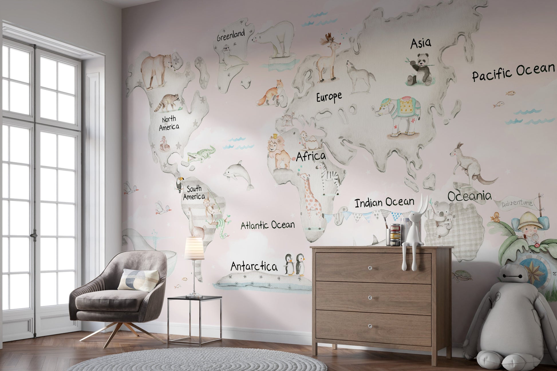 Cuddly Creatures Atlas Mural - Giffywalls