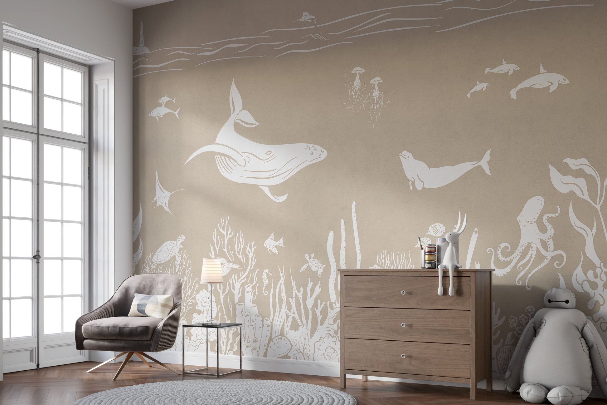 Monochrome Sea Brown Wallpaper Mural - Giffywalls