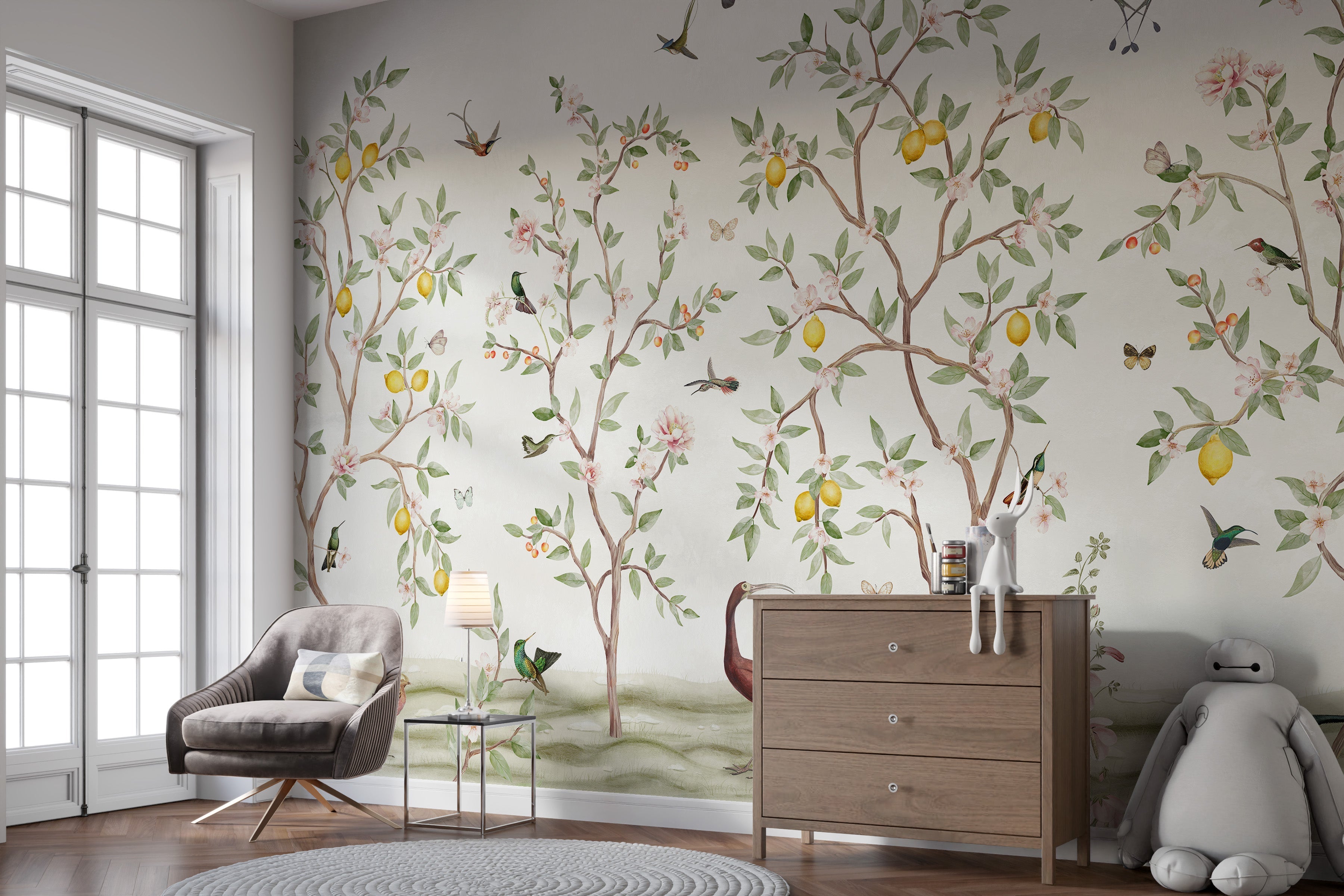 Lemon Tree Chinoiserie wallpaper for renters