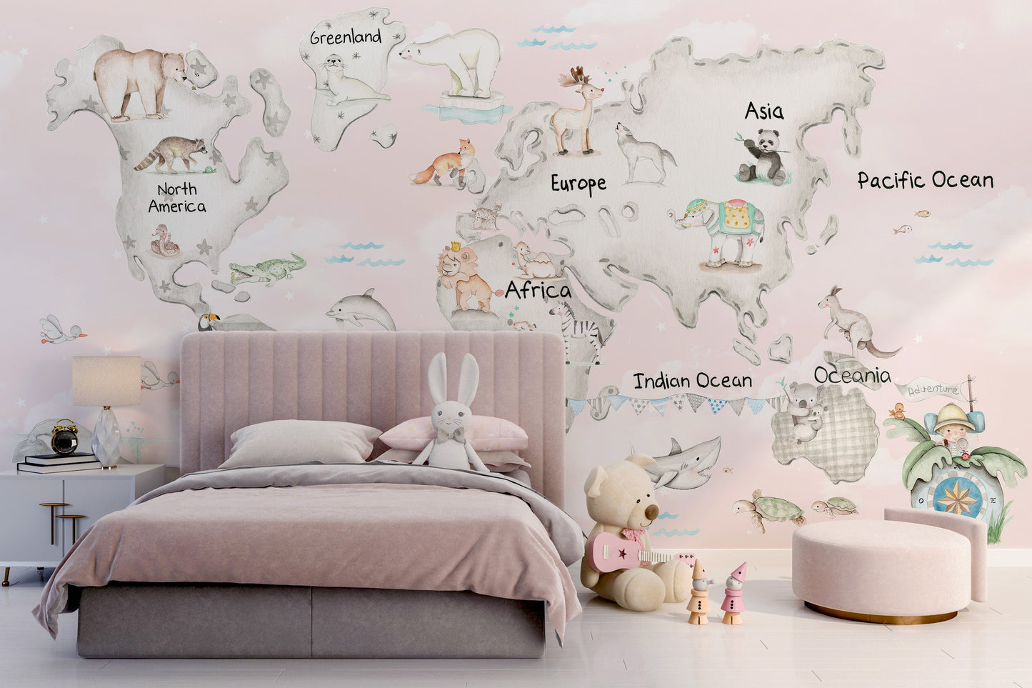 Cuddly Creatures Atlas Mural - Giffywalls