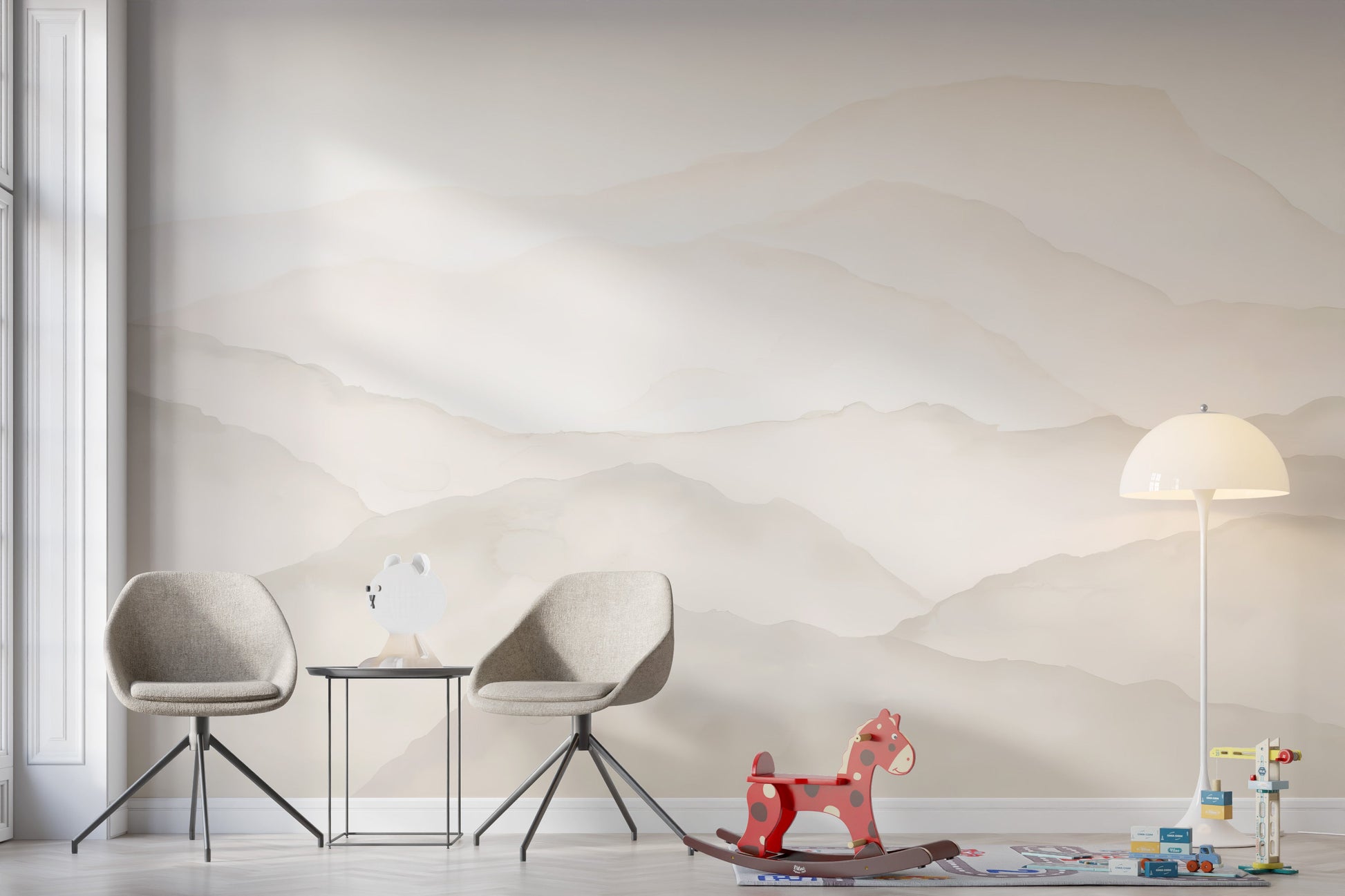 Beige Watercolour Mountains Wall Mural - Giffywalls