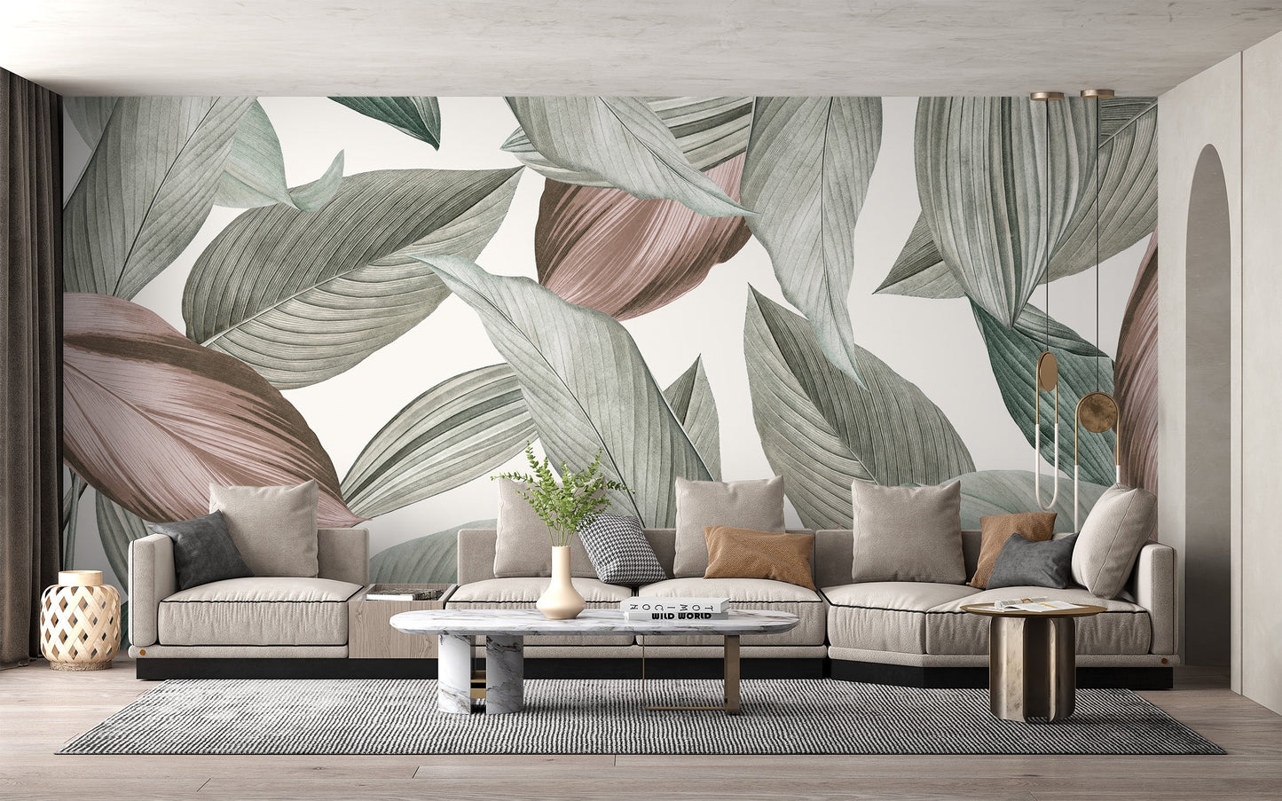 Artistic leaf mural for tranquil interiors