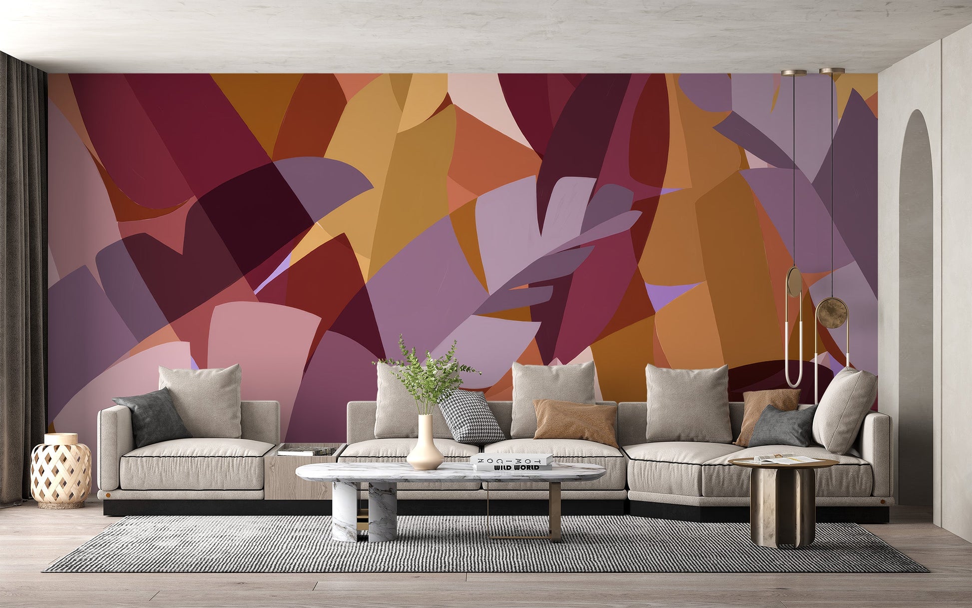 Vibrant Cubist fresco mural wallpaper for cozy living spaces.