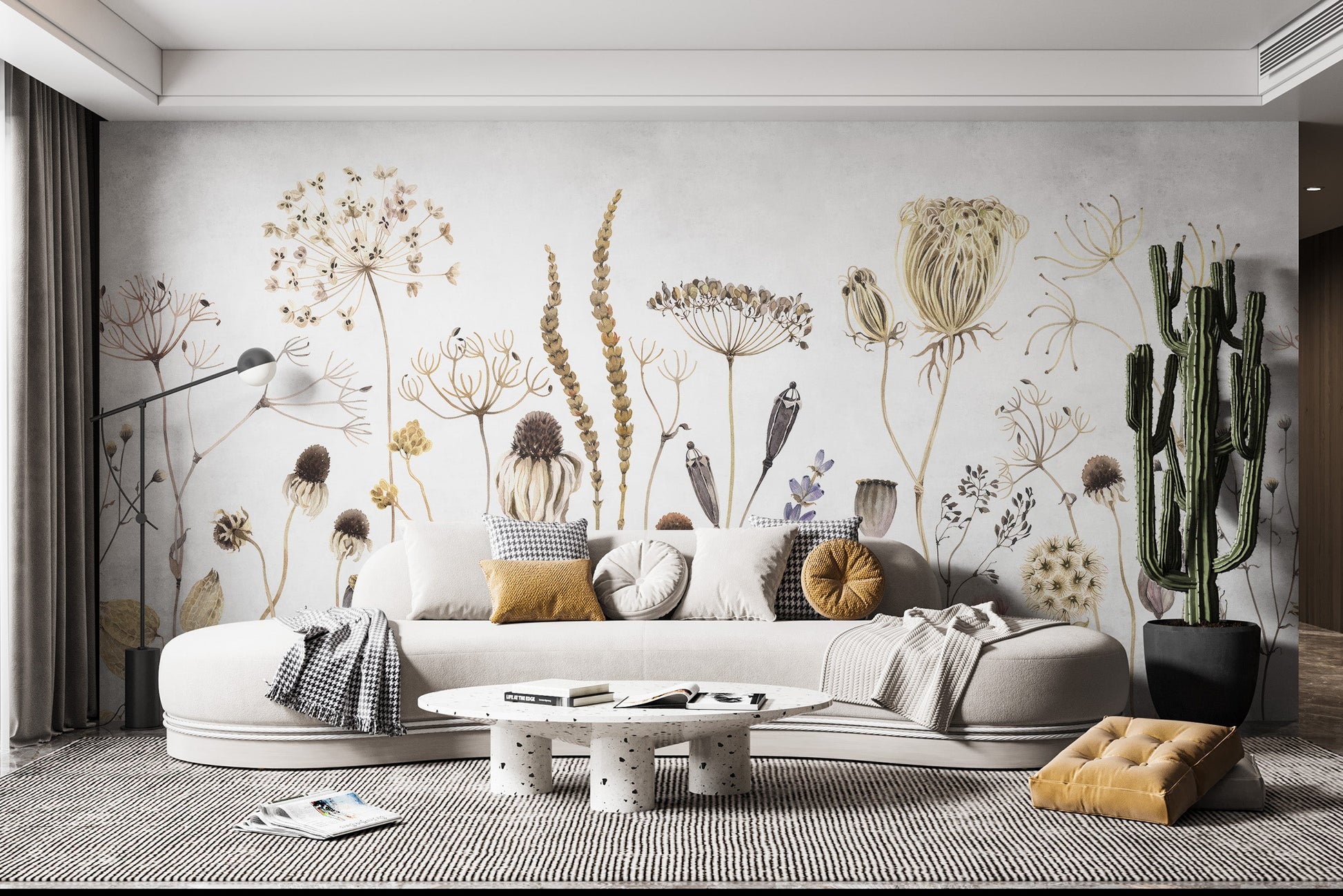 Warm and serene Whispering Meadows mural wallpaper for living areas.