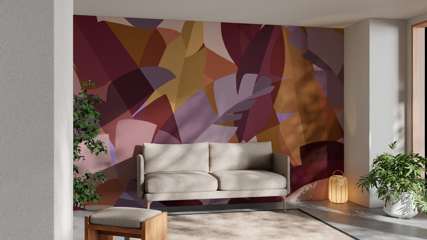 Dynamic harvest foliage wallpaper mural for modern living rooms.