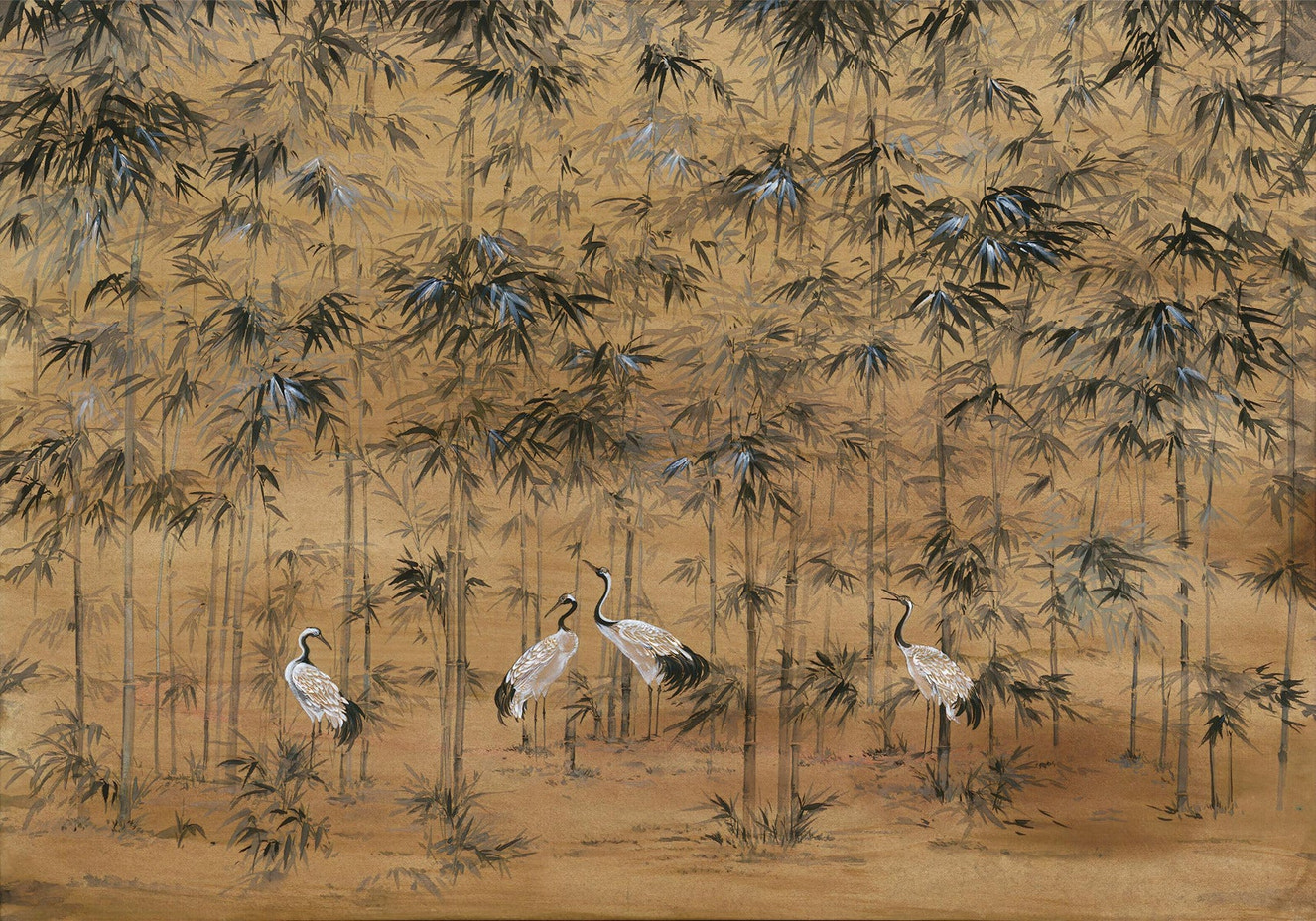 Earthy Colour with White Crane Wallpaper Mural - Giffywalls