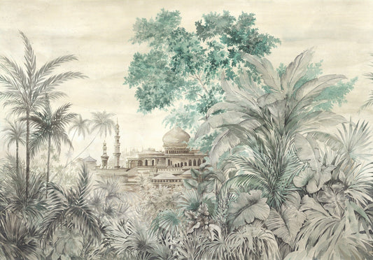 Beige Watercolour Dining Jungle Wallpaper Mural - Giffywalls