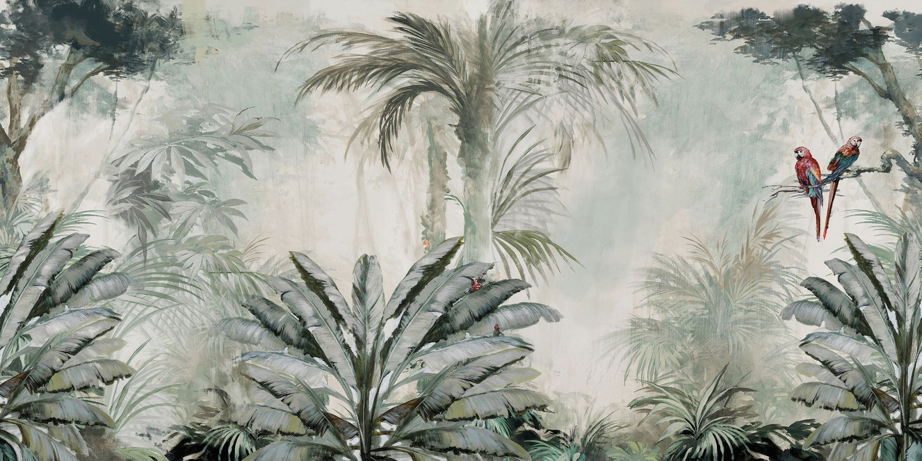 Tropical Jungle Parrots Wallpaper Murals - Giffywalls