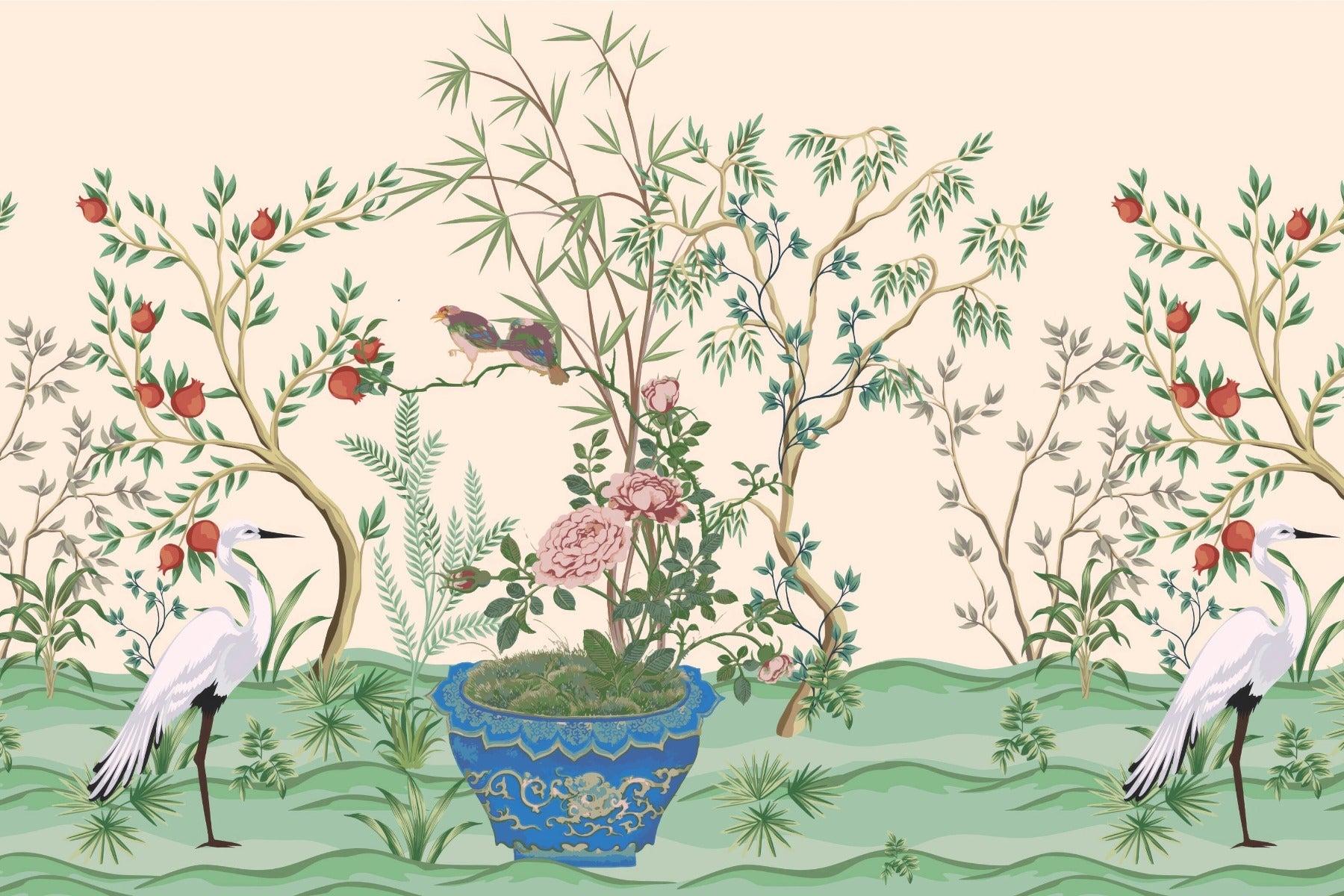 Serene Chinese garden wall mural design