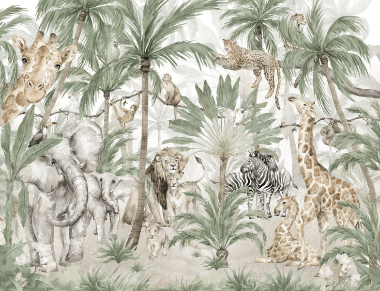 Jungle Safari Kids Wall Mural - Giffywalls