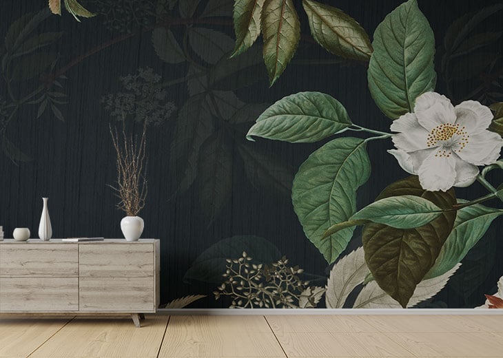 Dark Green Floral Wallpaper Mural - Giffywalls