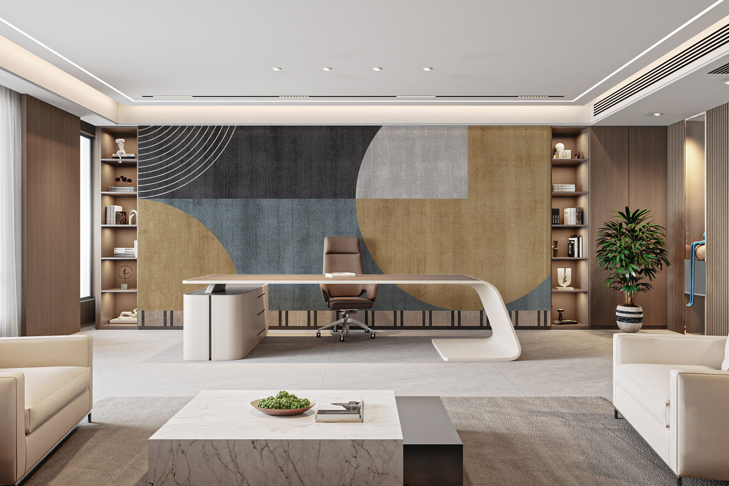 Chic abstract retro geometric wall mural concept